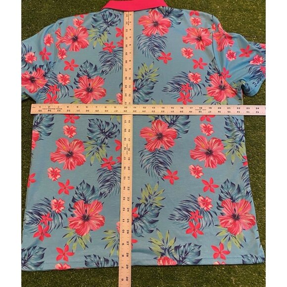 Paul Jones polo mens large pink blue lighweight breathable floral hawaiian 41 - Picture 11 of 12